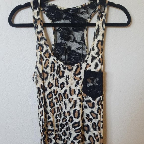 Iris Basic Tops - Lace Cheetah Tank Top - Sheer back with black rose